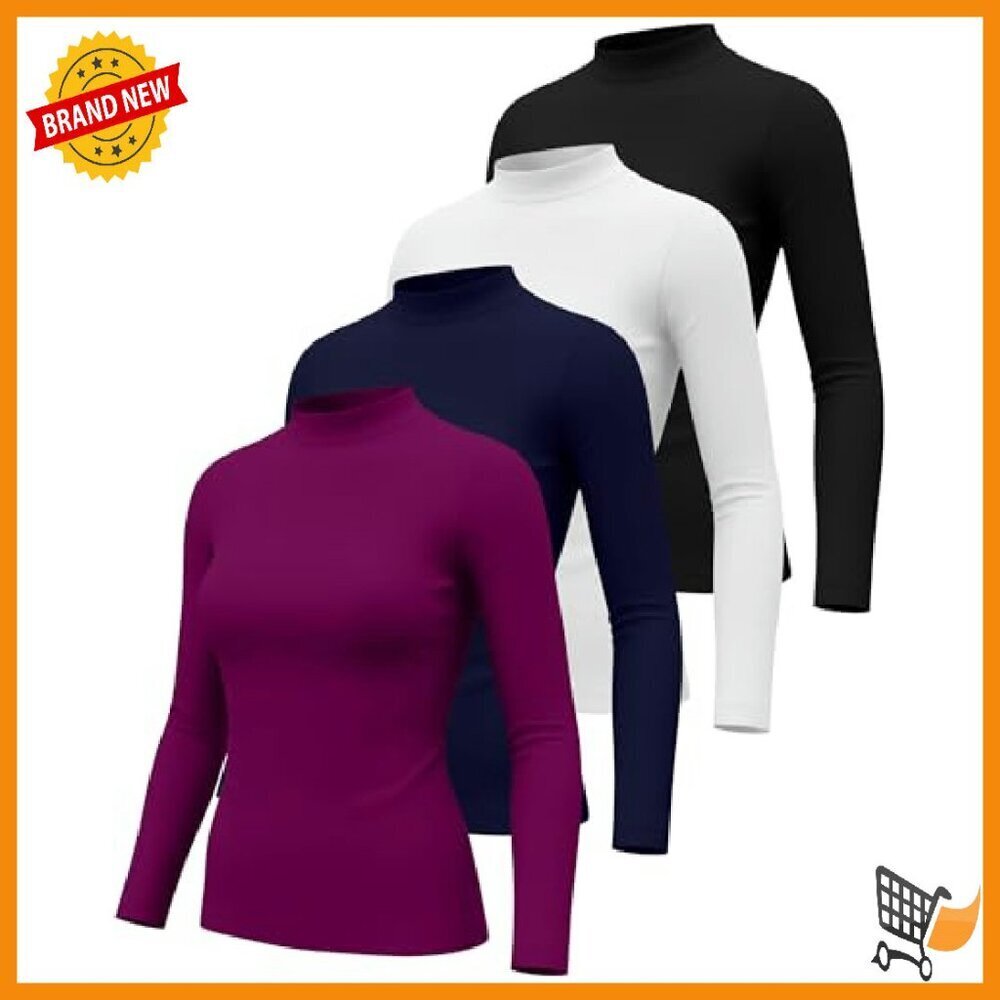 Women's Long Sleeve Mock Turtleneck Pullover Stretch Cotton Layering Top - Picture 3 of 8